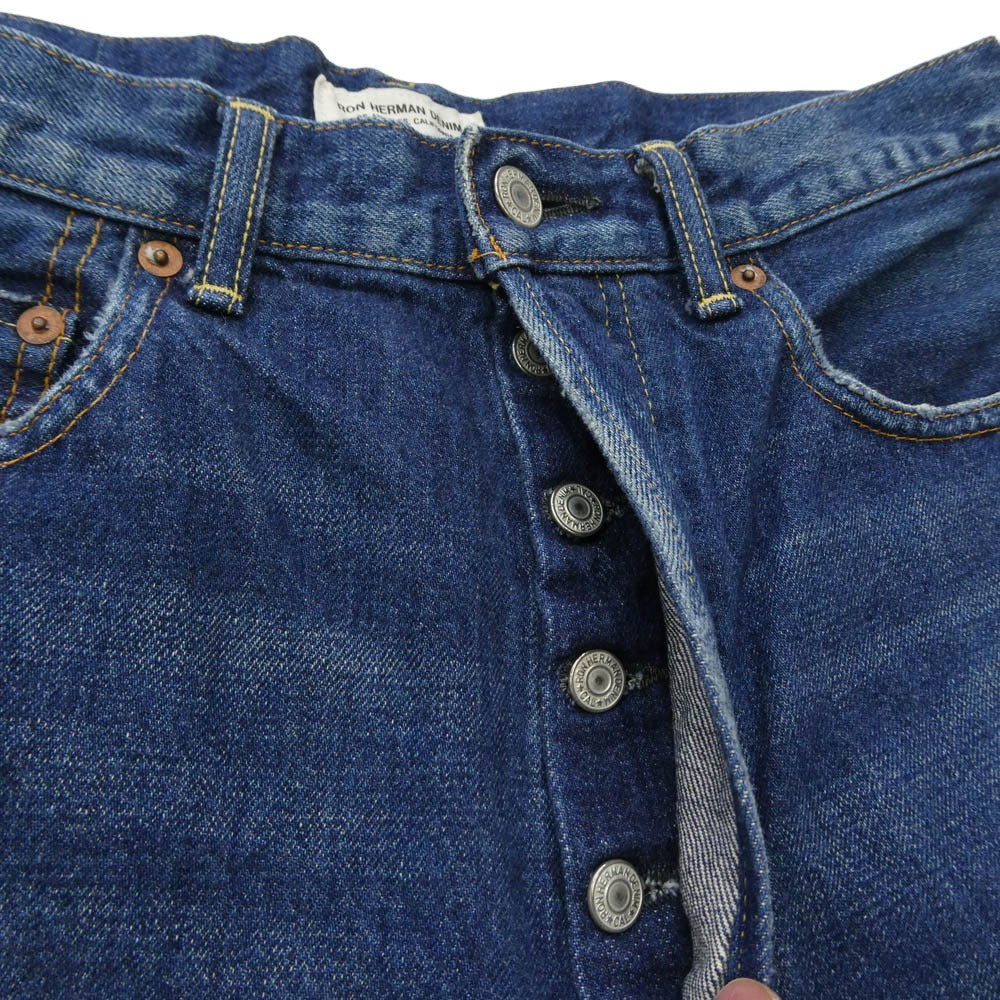 Ron Herman ロンハーマン 3720600017 DENIM デニムライン ダメージ加工 ボタンフライ ストレート デニムパンツ ジーンズ インディゴブルー系 30【中古】
