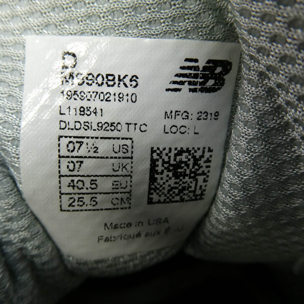 NEW BALANCE ニューバランス M990BK6 ブラック系 グレー系 25.5cm【中古】