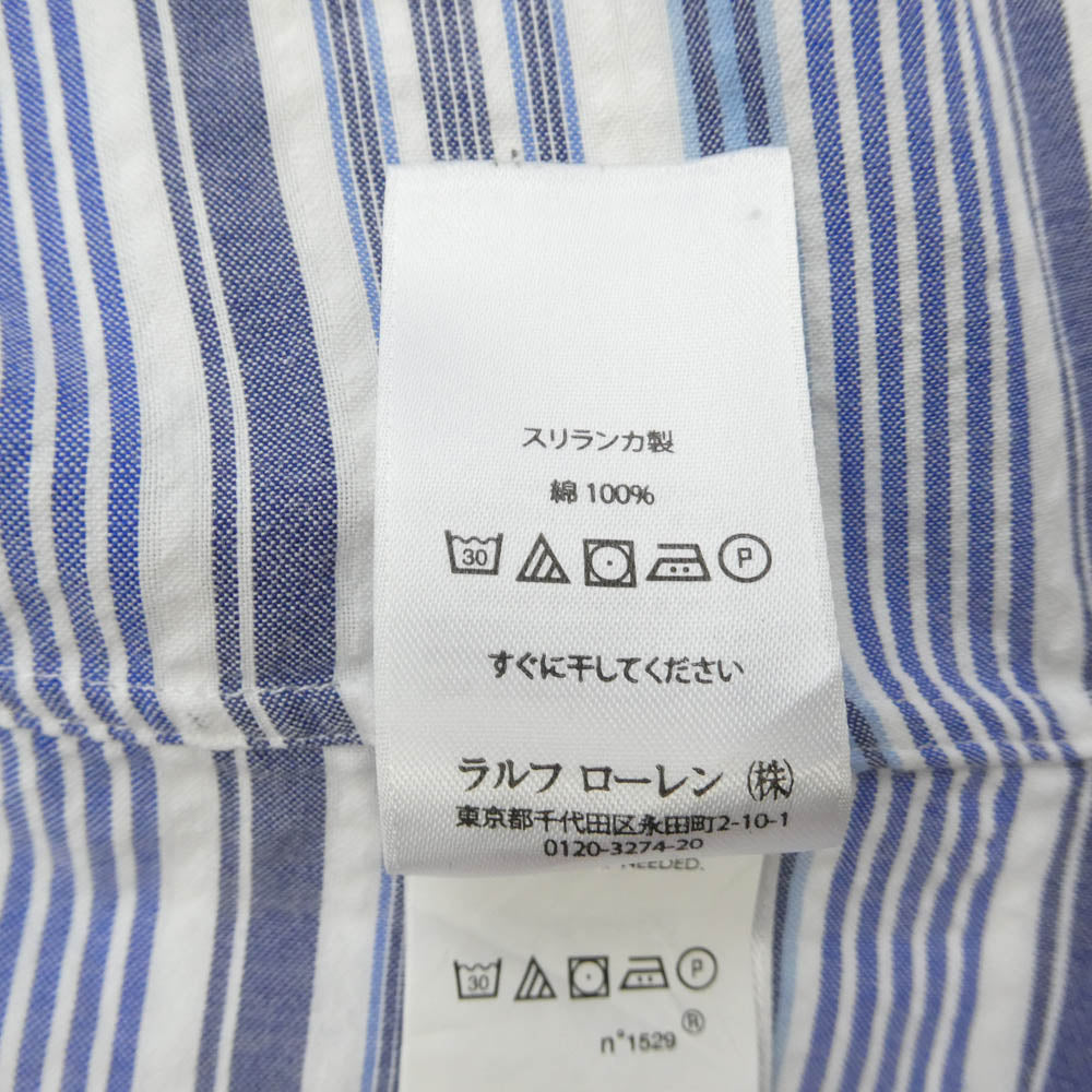 POLO RALPH LAUREN ポロ・ラルフローレン 胸ロゴ刺繍 ボーダー 長袖 シャツ ホワイト系 ブルー系 L【中古】