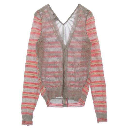 LOUIS VUITTON ルイ・ヴィトン ラメ加工 シアー ジャガード ボーダー カーディガン グレー系 ピンク系 S【中古】