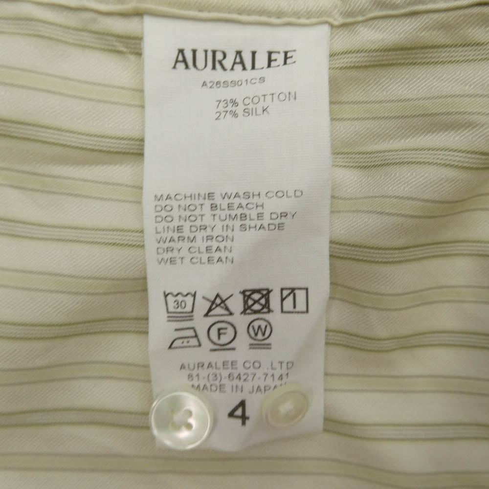 AURALEE オーラリー 26SS A26SS01CS COTTON SILK STRIPE SHIRT ギザコットン シルク ストライプ 長袖 シャツ ベージュ系 4【極上美品】【中古】
