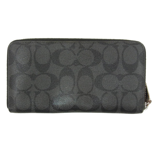 COACH コーチ 58112 シグネチャー ラウンド ファスナー ウオレット 長財布 ブラック系【中古】