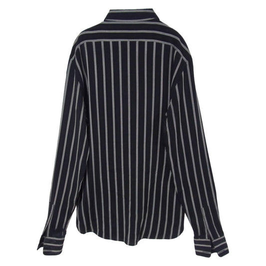 SAINT LAURENT サンローラン 20AW 621595 Y1B23 ストライプ シルク 長袖 シャツ ブラック系 39【中古】