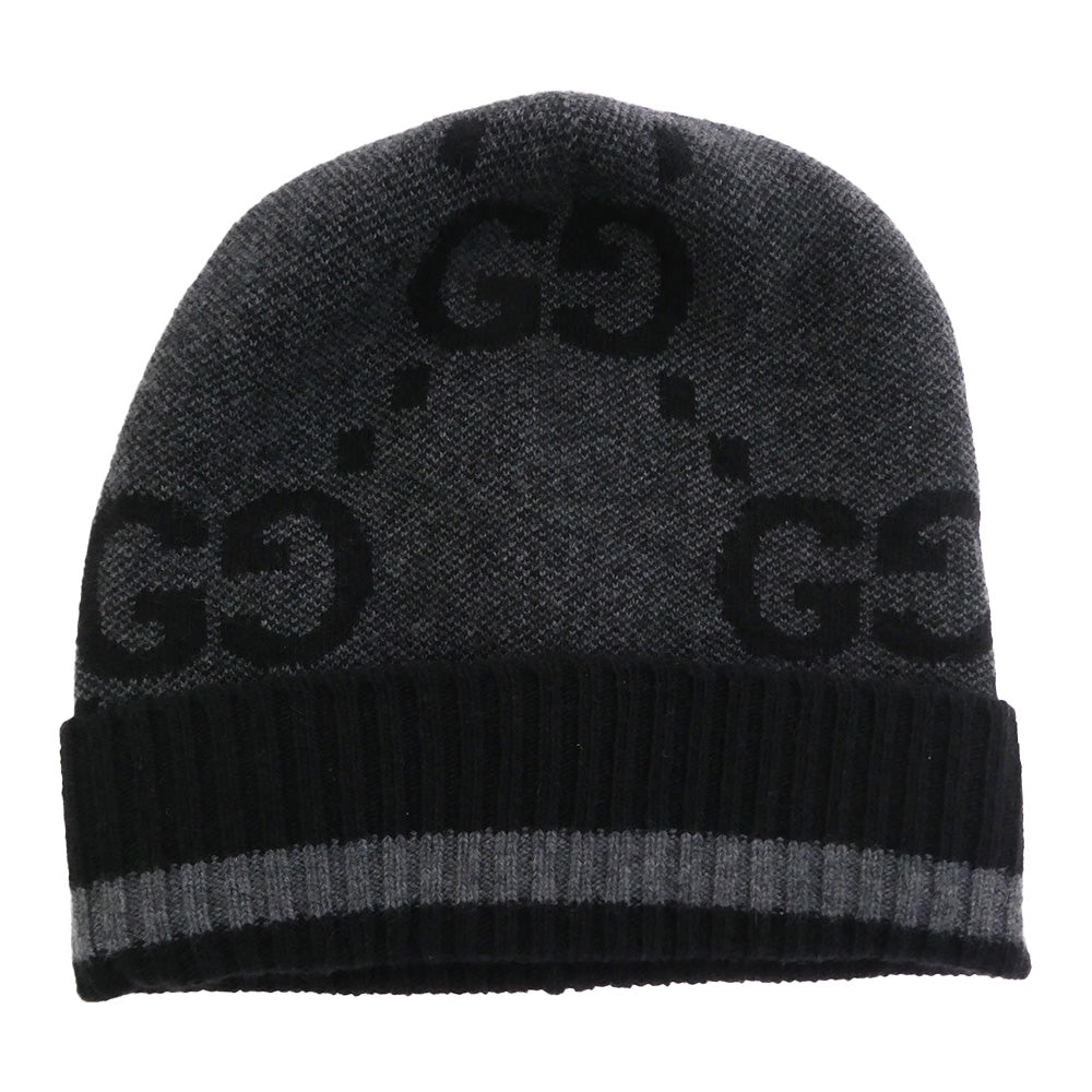 GUCCI グッチ 676827 4GABX GGロゴ カシミヤ ニット キャップ 帽子 ブラック系 グレー系 M 58【美品】【中古】 GUCCI グッチ 676827 4GABX GGロゴ カシミヤ ニット キャップ 帽子