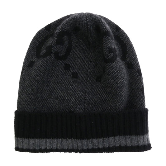 GUCCI グッチ 676827 4GABX GGロゴ カシミヤ ニット キャップ 帽子 ブラック系 グレー系 M 58【美品】【中古】