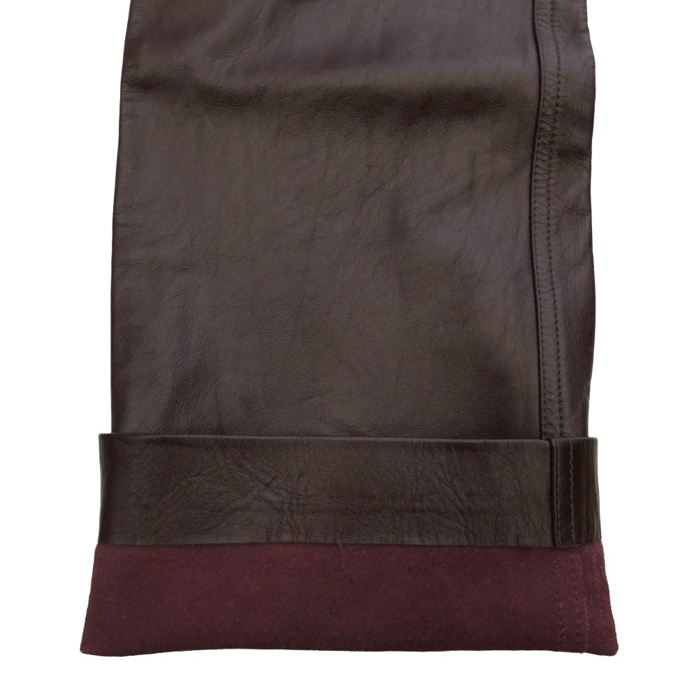 GUCCI グッチ 713493 XNATN イタリア製 カウレザー ストレート パンツ ブラウン系 44【中古】