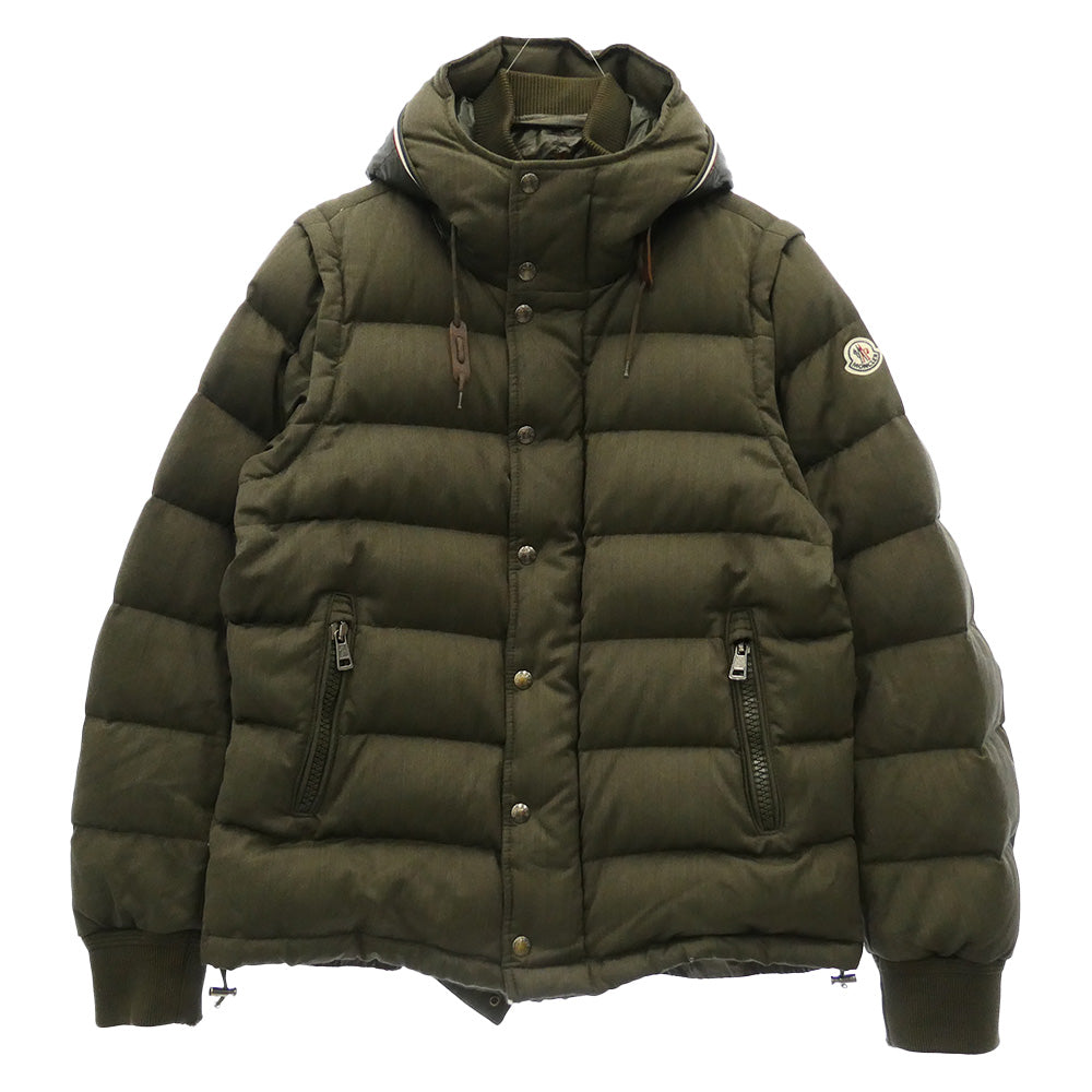 MONCLER モンクレール 120914190905 HEM GIUBBOTTO 袖ロゴワッペン 2way ダウン ベスト ジャケット カーキ系 2【中古】 MONCLER モンクレール 120914190905 HEM GIUBBOTTO 袖ロゴワッペン