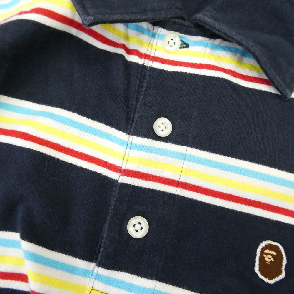 A BATHING APE アベイシングエイプ ボーダー フェイスパッチ 半袖 ポロシャツ ネイビー系 マルチカラー系 M【中古】