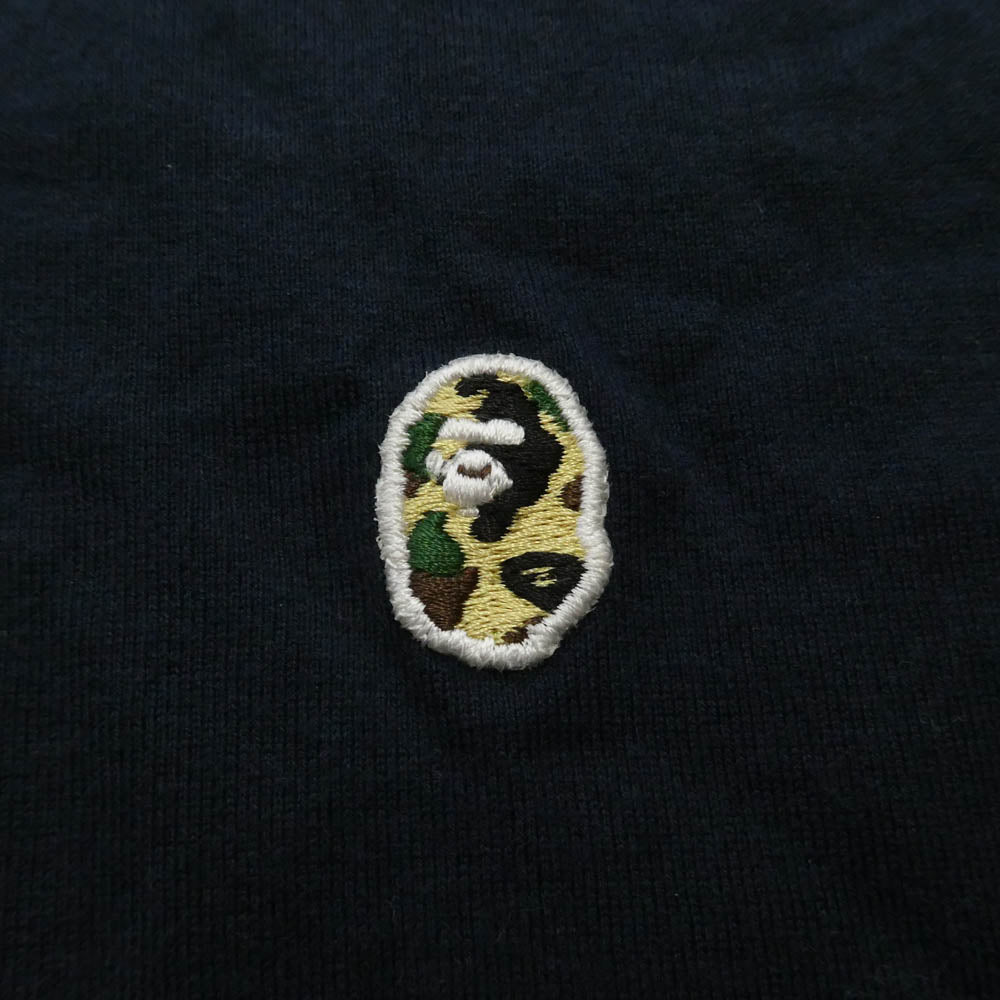 A BATHING APE アベイシングエイプ 猿カモフェイスパッチ ヘンリーネック 半袖 Tシャツ ネイビー系 L【中古】