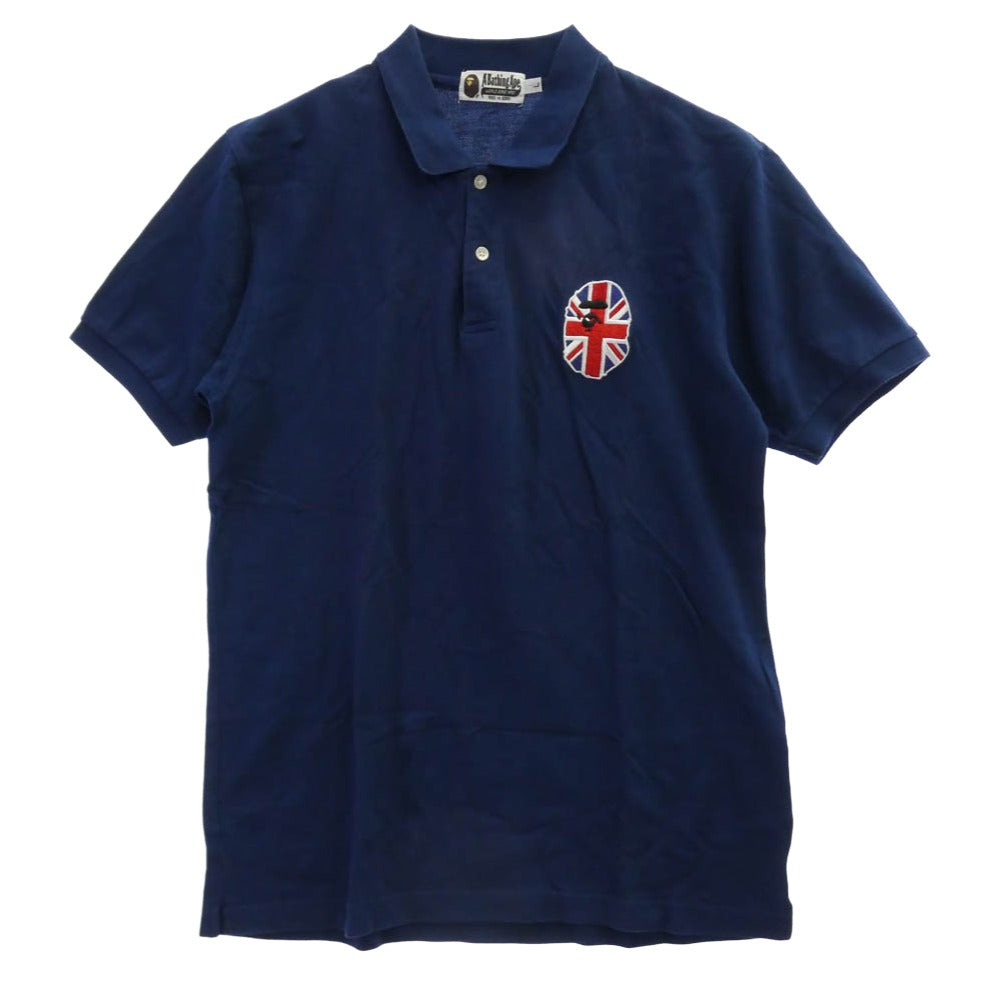 A BATHING APE アベイシングエイプ ユニオンジャック フェイスパッチ 半袖 ポロシャツ ダークネイビー系 L【中古】 A BATHING APE アベイシングエイプ ユニオンジャック フェイスパッチ