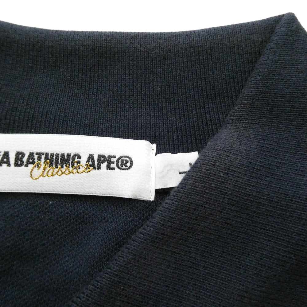 A BATHING APE アベイシングエイプ 猿カモ フェイスパッチ 半袖 ポロシャツ ネイビー系【中古】