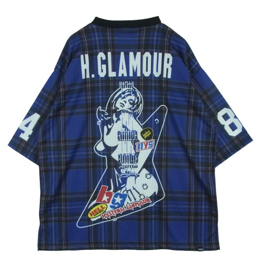 HYSTERIC GLAMOUR ヒステリックグラマー 26SS 02261CT42 GUITAR GIRL 84 ギターガール フットボール 半袖 Tシャツ ブルー系 BLUE L【極上美品】【中古】