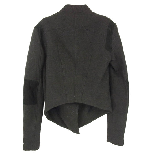 HELMUT LANG ヘルムートラング ウール ラムレザー エルボーパッチ ジップアップ ライダース ジャケット グレー系 P【中古】