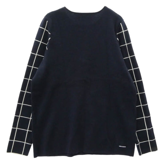 uniform experiment ユニフォームエクスペリメント 15SS 袖 柄切替 クルーネック 長袖 ニット ネイビー系 2【中古】
