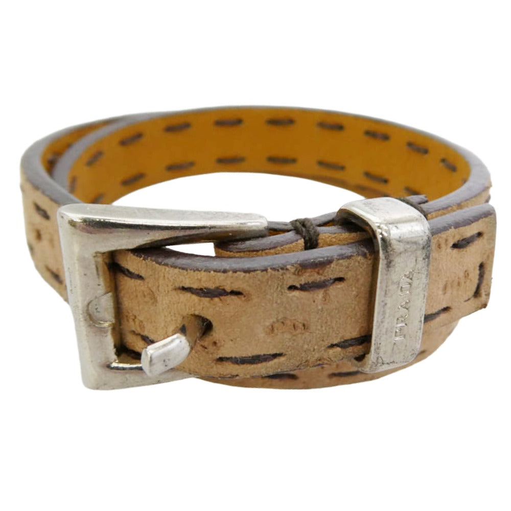 PRADA プラダ レザー ベルト ブレスレット  M ライトブラウン系 M【中古】 PRADA プラダ レザー ベルト ブレスレット M ライトブラウン系 M【中古