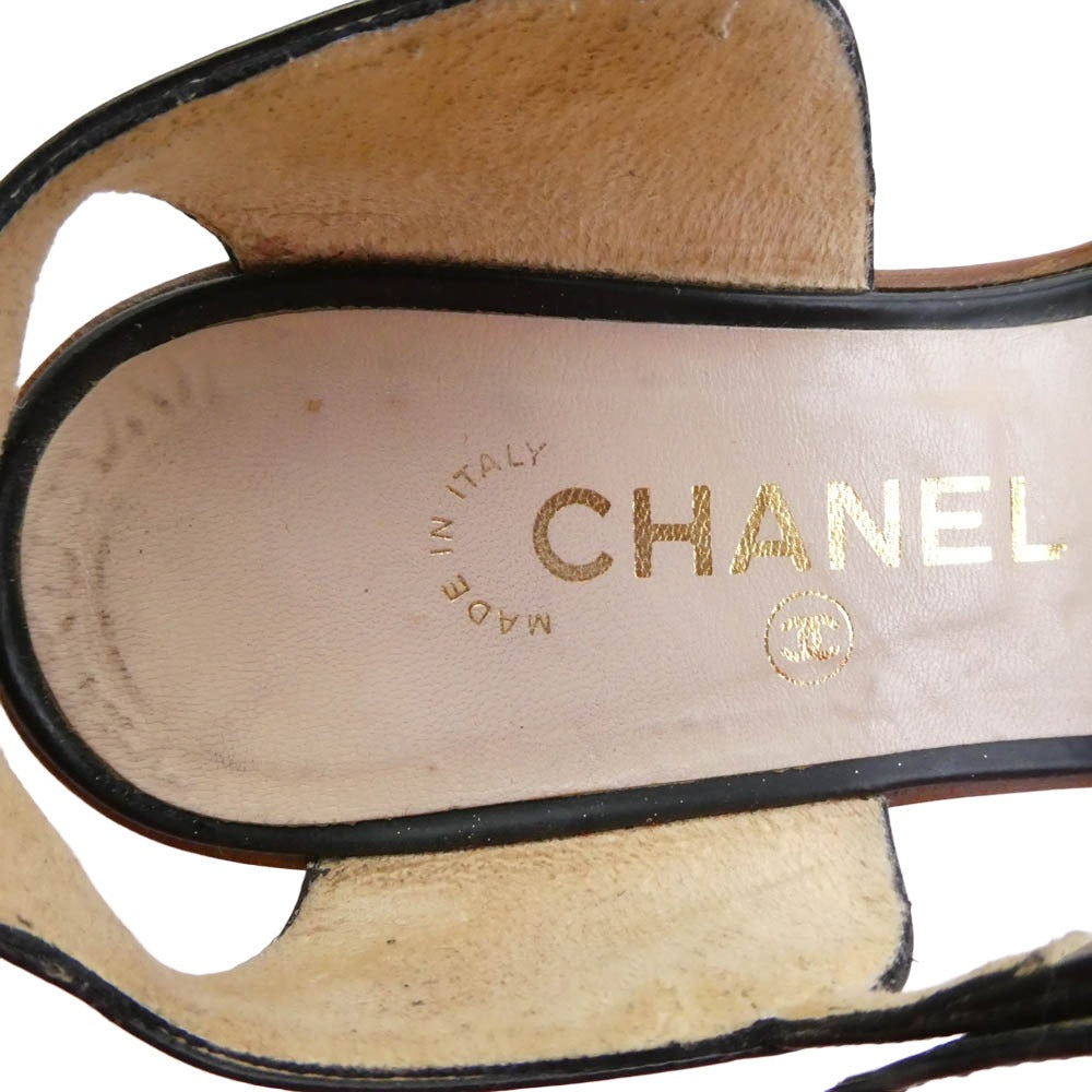 CHANEL シャネル ココマーク ストラップ フラット サンダル ブラック系 39【中古】