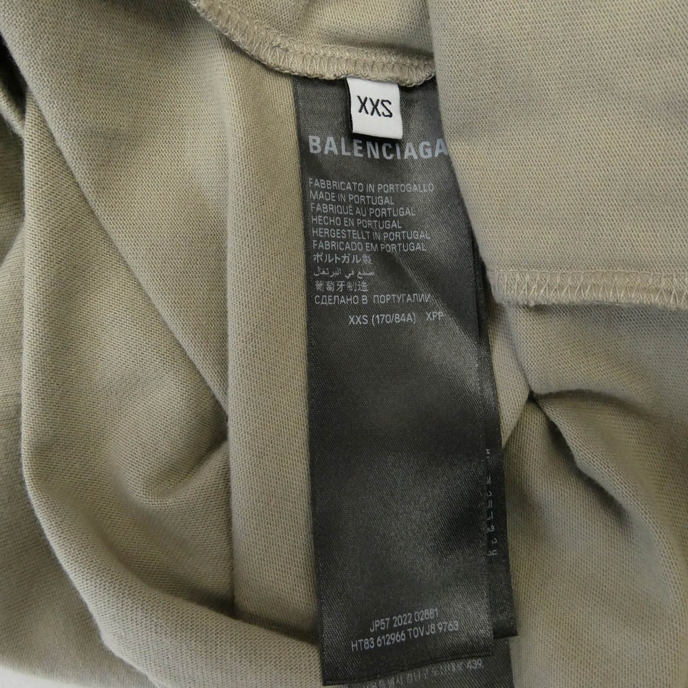 BALENCIAGA バレンシアガ 612966 TOVJ8 ダメージ加工 ロゴプリント 半袖 Tシャツ カットソー カーキ系 XXS【極上美品】【中古】