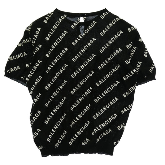 BALENCIAGA バレンシアガ 695449 T3234 Mini Allover Logo Sweater ロゴ総柄 半袖 ニット トップス ブラック系 L【美品】【中古】