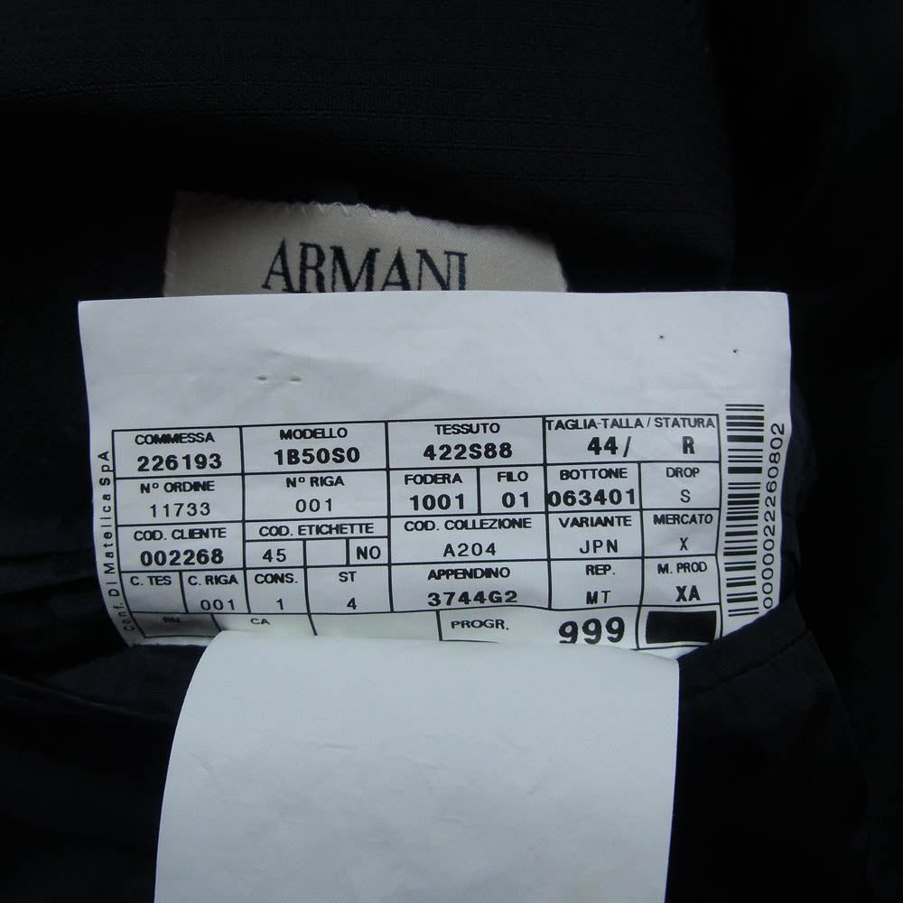ARMANI COLLEZIONI アルマーニコレッツォーニ 1B50S0 イタリア製 2B 本切羽 ピークドラペル ストライプ テーラード ジャケット ブラック系 44【中古】