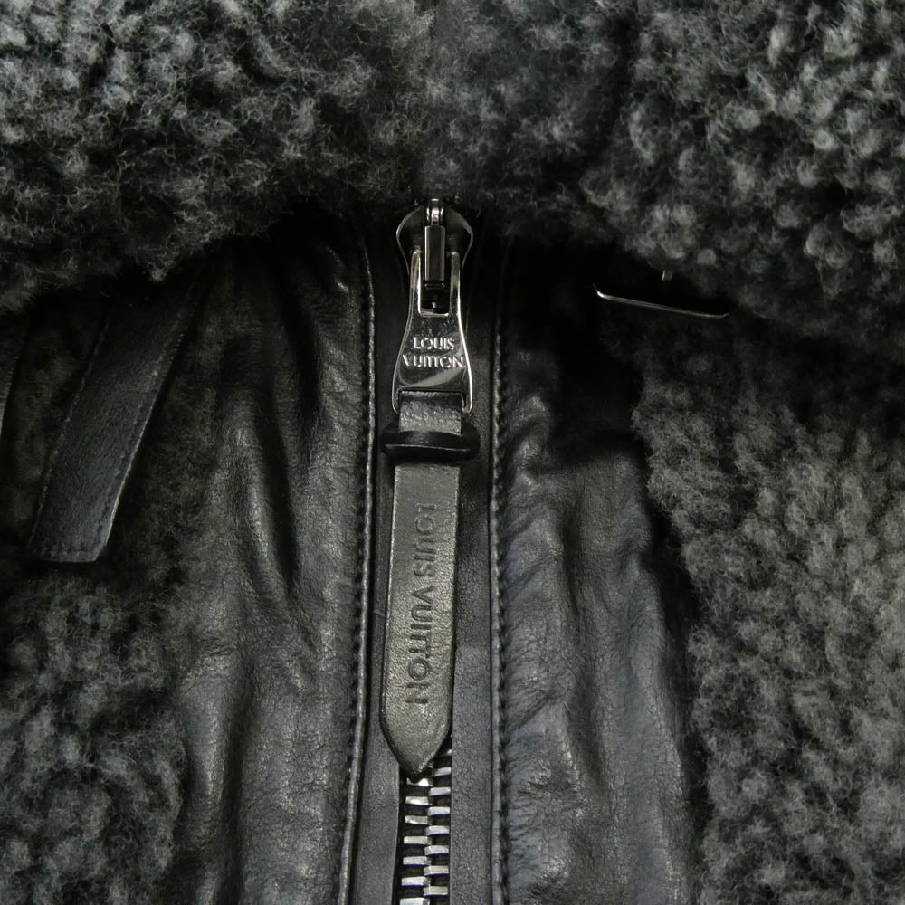 LOUIS VUITTON ルイ・ヴィトン ムートンレザー グリズリー ジャケット ブラック系 カーキ系 48【中古】