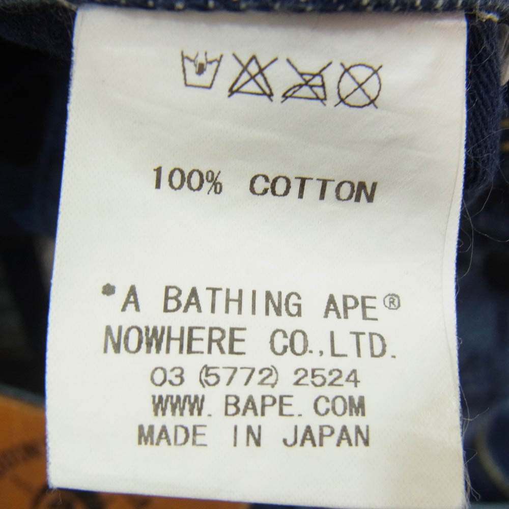 A BATHING APE アベイシングエイプ STUSSY ステューシー 30周年記念 モデル APE FACE SSリンク 刺繍 デニム パンツ インディゴブルー系 S【中古】
