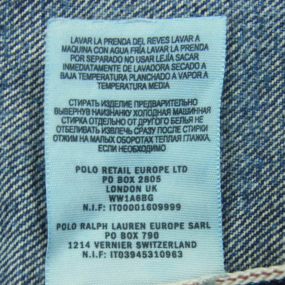 RRL ダブルアールエル ロゴ刺繍 セルビッチ ボタンフライ ダメージ加工 デニム パンツ インディゴブルー系 34 × 30【中古】