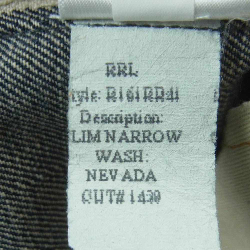 RRL ダブルアールエル ヴィンテージ加工 ロゴ刺繍 デニム パンツ コットン アメリカ製 インディゴブルー系 36 × 32【中古】