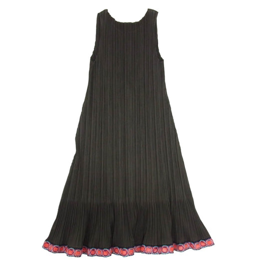PLEATS PLEASE プリーツプリーズ イッセイミヤケ PP73-JK574 プリーツ加工 フレア 裾レース ノースリーブ ワンピース ダークブラウン系 4【中古】
