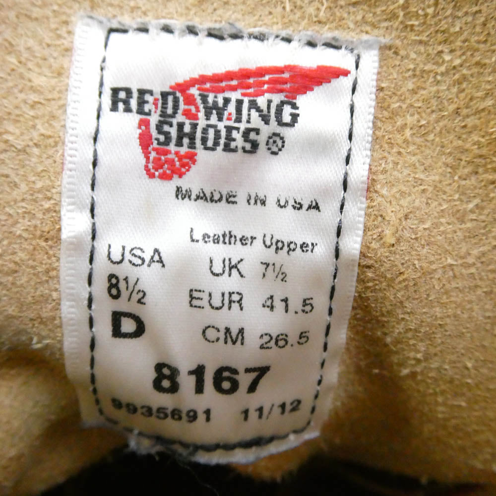 RED WING レッドウィング 8167 USA製 6-inch Classic Round スエード ワーク ブーツ ライトブラウン系 26.5cm【中古】