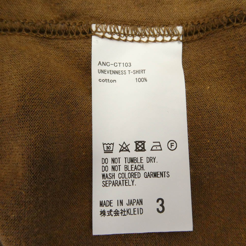ANCELLM アンセルム ANC-CT103 UNEVENNESS T-SHIRT アンイーブンネス 半袖 Tシャツ カットソー ブラウン系 3【中古】