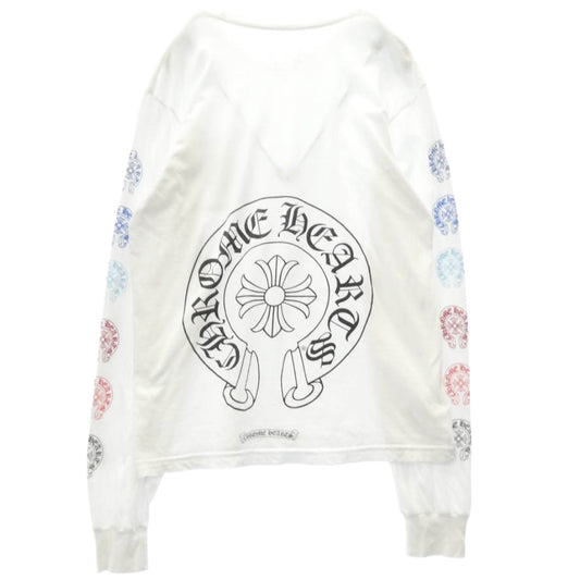 CHROME HEARTS クロムハーツ(原本無) Multi Color Horseshoe L/S Tee マルチカラー ホースシュー プリント ロングスリーブ Tシャツ 長袖カットソー ホワイト系 M【中古】