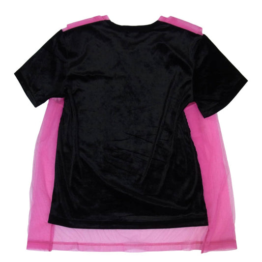 COMME des GARCONS HOMME PLUS コムデギャルソンオムプリュス 25SS PO-T028 へロア メッシュ 切替 チュール レイヤード 半袖 Tシャツ カットソー ブラック系 ピンク系 M【中古】