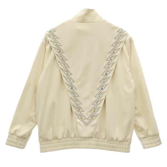 CELINE セリーヌ 23SS 2Y73A121O.01XD Embellished Jersey Track Jacket ジャージ トラックジャケット スタッズ ビジュー ブルゾン オフホワイト系 M【美品】【中古】