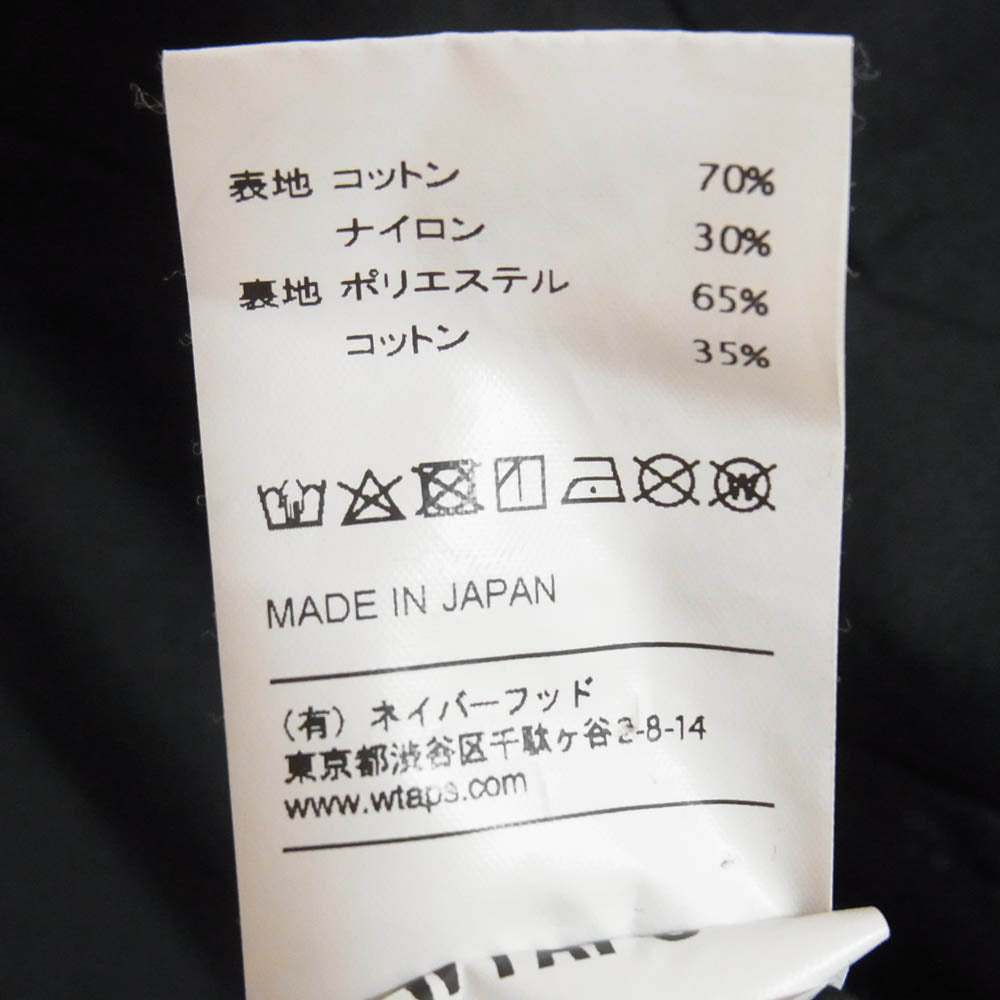 WTAPS ダブルタップス 18SS 181WVDT-JKM01 PEEP JACKET NYCO SATIN ピープ ジャケット コットンサテン アウター ノーカラー コート ブラック系 1【中古】