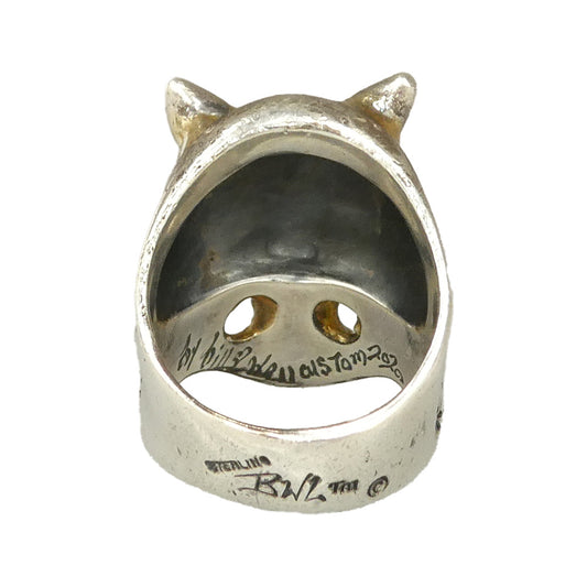 BILL WALL LEATHER ビルウォールレザー ジャーマンヘルメット スカル w/イエローストーン アイ 18K ゴールドサダー リング シルバー系 イエロー系 25号【中古】
