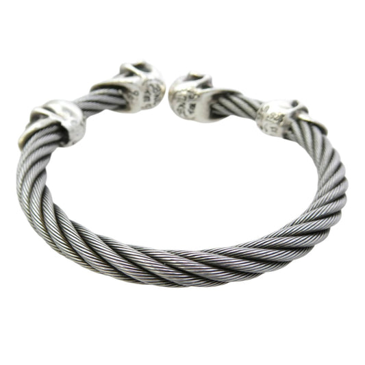 BILL WALL LEATHER ビルウォールレザー WIRE BANGLE 2グッドラックスカル 2ヴィンテージスカル ケーブル ワイヤー バングル シルバー系【中古】