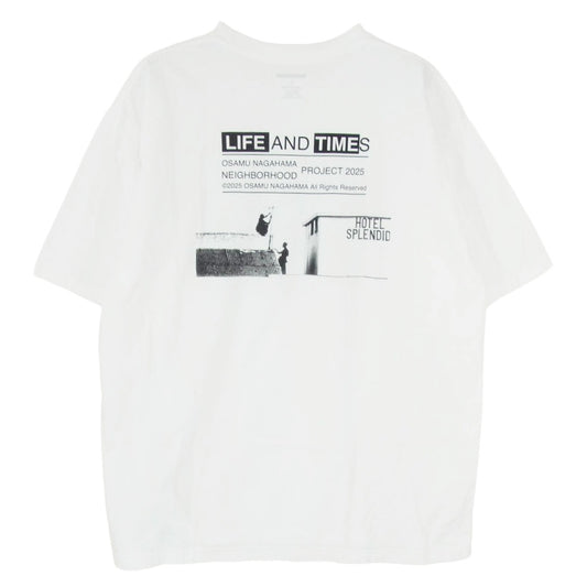 NEIGHBORHOOD ネイバーフッド 25AW 251XAZHN-CG01 × OSAMU NAGAHAMA 長濱治 TEE SS-1 フォトプリント コットン 天竺 Tシャツ 半袖カットソー ホワイト系 L【美品】【中古】