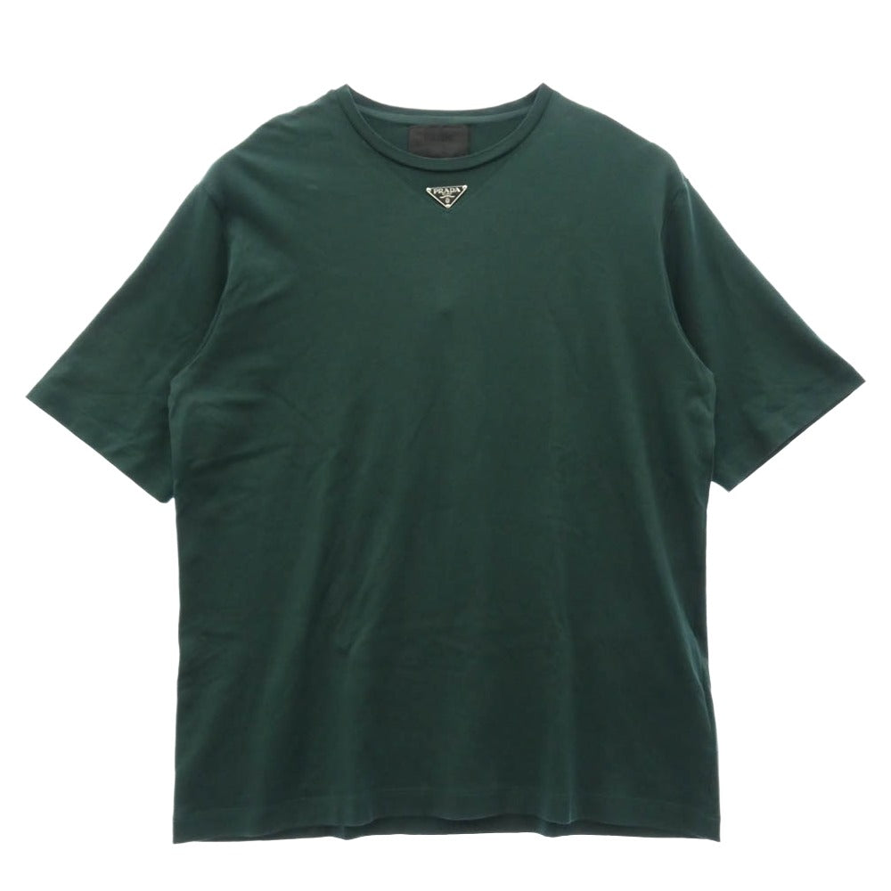 PRADA プラダ ujn861 三角ロゴプレート トライアングルロゴ オーバーサイズ クルーネック 半袖 Tシャツ カットソー グリーン系 XL【美品】【中古】 PRADA プラダ ujn861 三角ロゴプレート トライアングルロゴ オーバー
