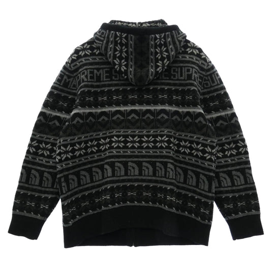 Supreme シュプリーム 22AW NT522121 × THE NORTH FACE Zip Up Hooded Sweater ジップアップ フーデッド ノルディック柄 セーター ニット パーカー ブラック系 L【中古】