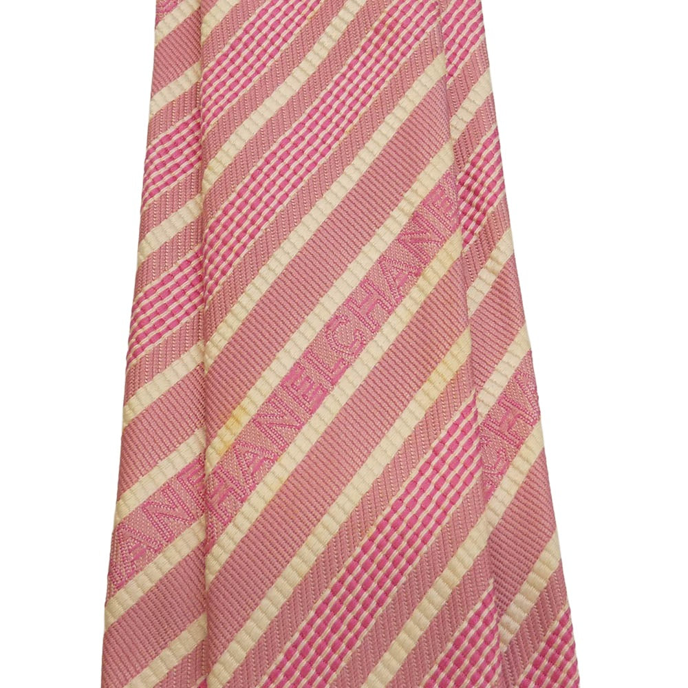 CHANEL シャネル ストライプ ロゴ ネクタイ ピンク系 アイボリー系【中古】