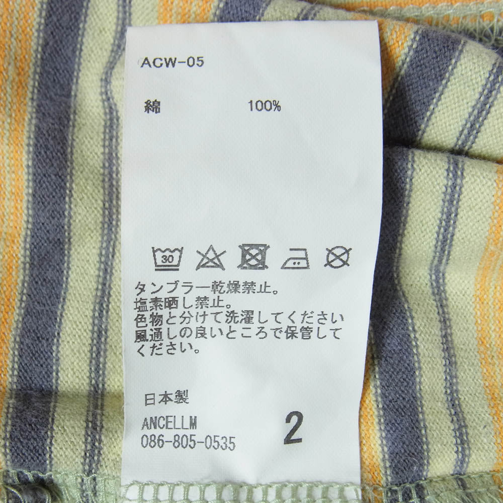 ANCELLM アンセルム ACW-05 WISM別注 DAMEGE BORDER T-SH ダメージ加工 ボーダー 半袖 Tシャツ イエロー系 2【中古】