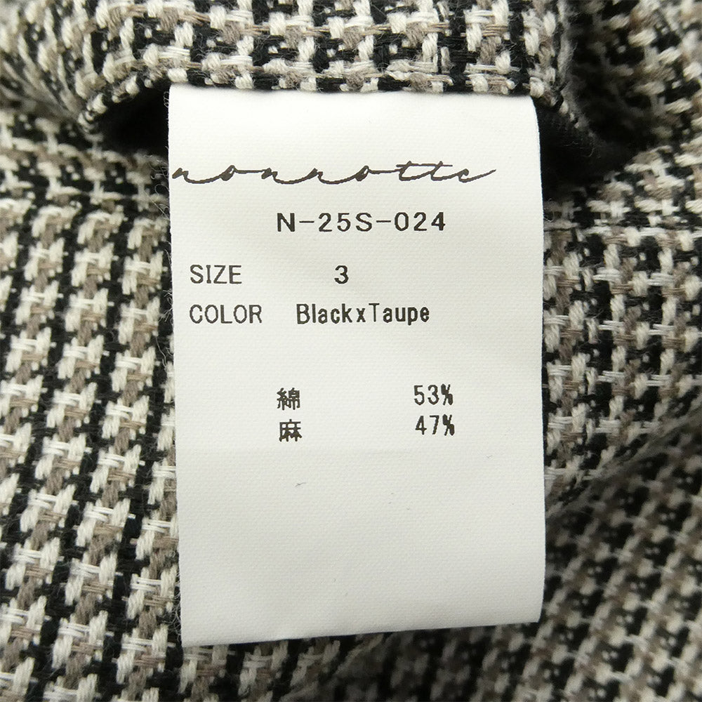 ノノット 25SS N-25S-024 In Tuck Wide Trousers グレンチェック コットンリネン イン タック ワイド トラウザーズ パンツ グレー系 3【中古】