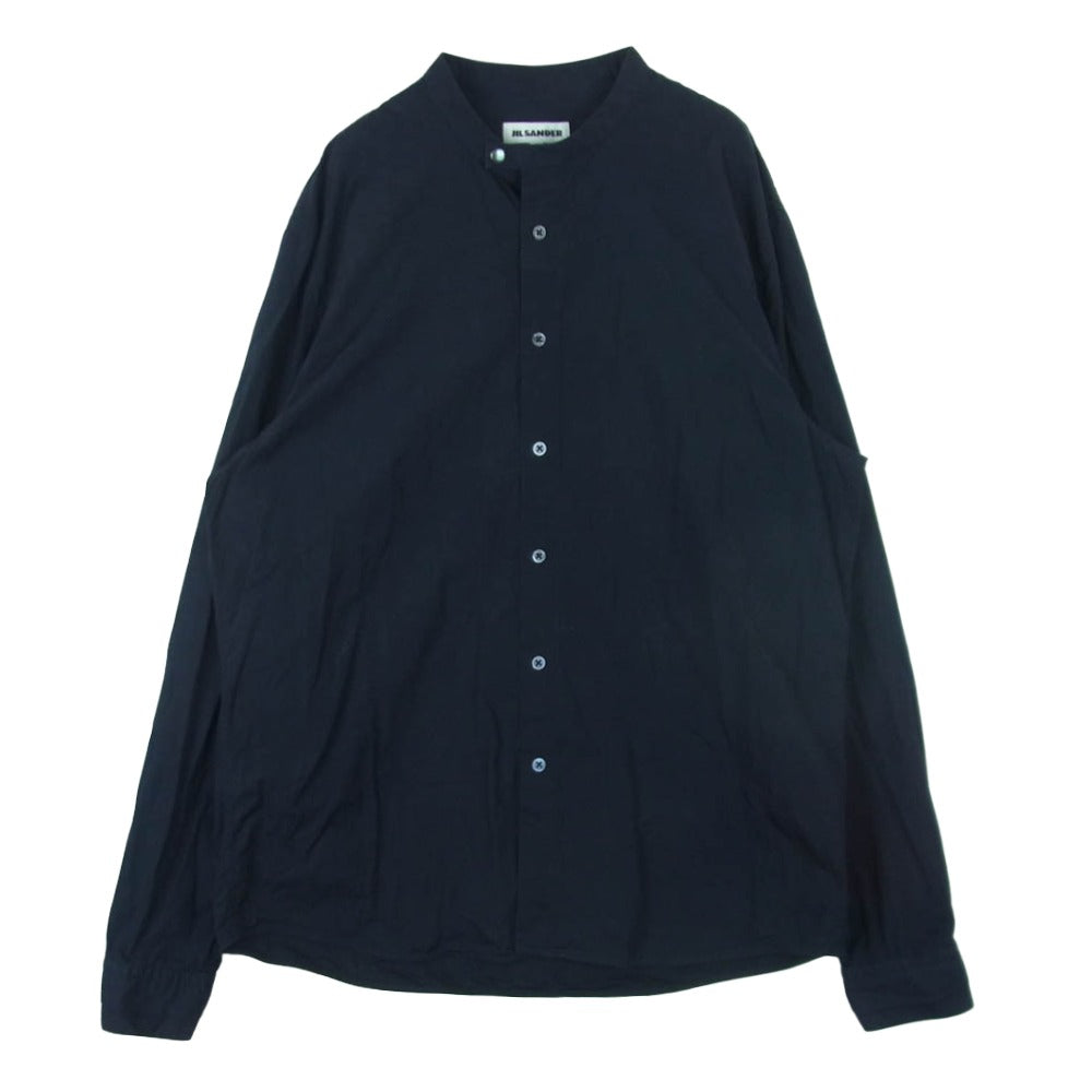 JIL SANDER ジルサンダー 18SS JSUO742326 バンドカラー コットン シャツ メタル スナップ 長袖 ネイビー系 41 / 16【中古】 JIL SANDER ジルサンダー 18SS JSUO742326 バンドカラー コットン