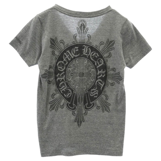 CHROME HEARTS クロムハーツ(原本無) Horseshoe Back S/S TEE ホースシュー フローラルクロス バックプリント メランジ Vネック 半袖Tシャツ カットソー グレー系 XS【中古】