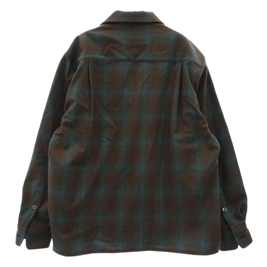 WACKO MARIA ワコマリア PENDLETON ペンドルトン x PENDLETON ペンドルトン WOOL OMBRE CHECK OPEN COLLAR SHIRT ウール オンブレチェック 開襟 オープンカラー 長袖 シャツ ブラウン系 M【美品】【中古】