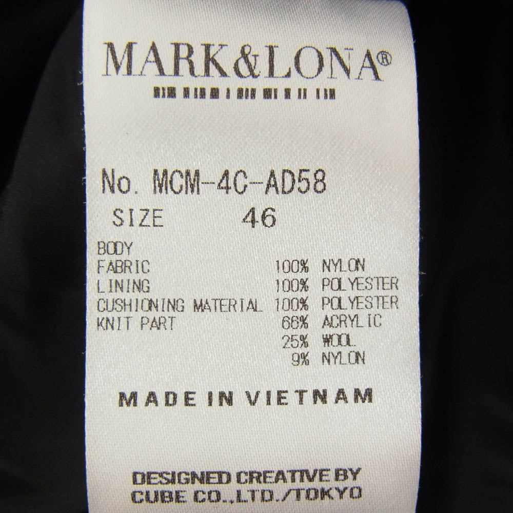 MARK&LONA マークアンドロナ MCM-4C-AD58 ニット切替 ロゴプリント 中綿 ジップアップ ジャケット ブラック系 46【中古】