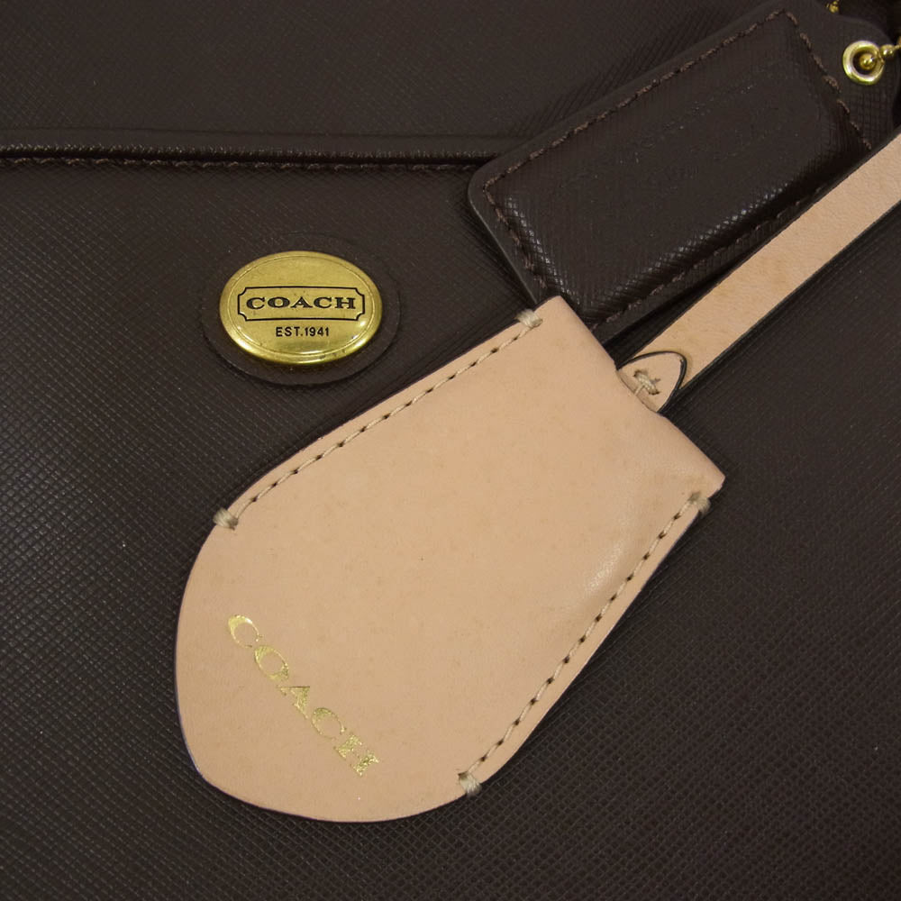 COACH コーチ F25669 レザー ロゴプレート トート バッグ ブラウン系【中古】