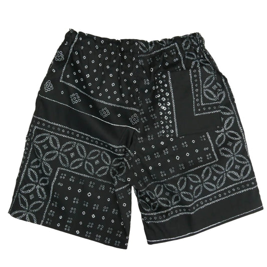 KUON クオン 115PT010300 Kanoko Shibori Printed Bandana Shorts バンダナ プリント ショーツ ショート ハーフ パンツ ブラック系 S【極上美品】【中古】