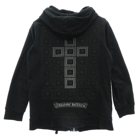 CHROME HEARTS クロムハーツ(原本無) CHプラススクロール バック フレームドクロス プリント ダガージップ スウエット パーカー フーディ ブラック系 M【中古】