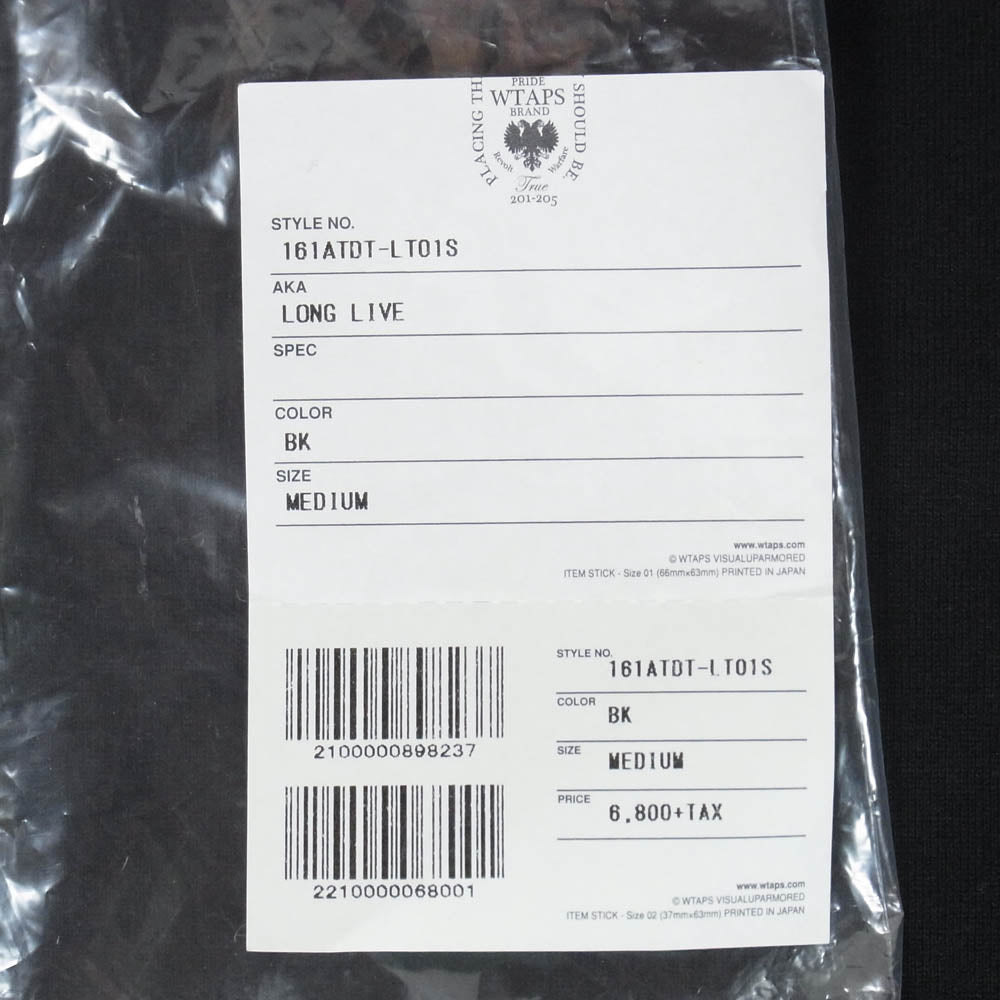 WTAPS ダブルタップス 16SS 161ATDT-LT01S SPOT LONG LIVE L/S TEE SCREEN スポット ロング リブ スクリーン Tシャツ 長袖 カットソー ブラック系 2【新古品】【未使用】【中古】